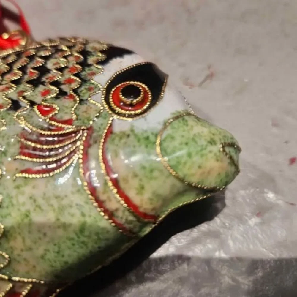 Metal Cloisonne Fish Ornament with Red Ribbon and Gift Box 3